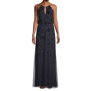 Adrianna Papell Halter Beaded Long Gown (Floral)
